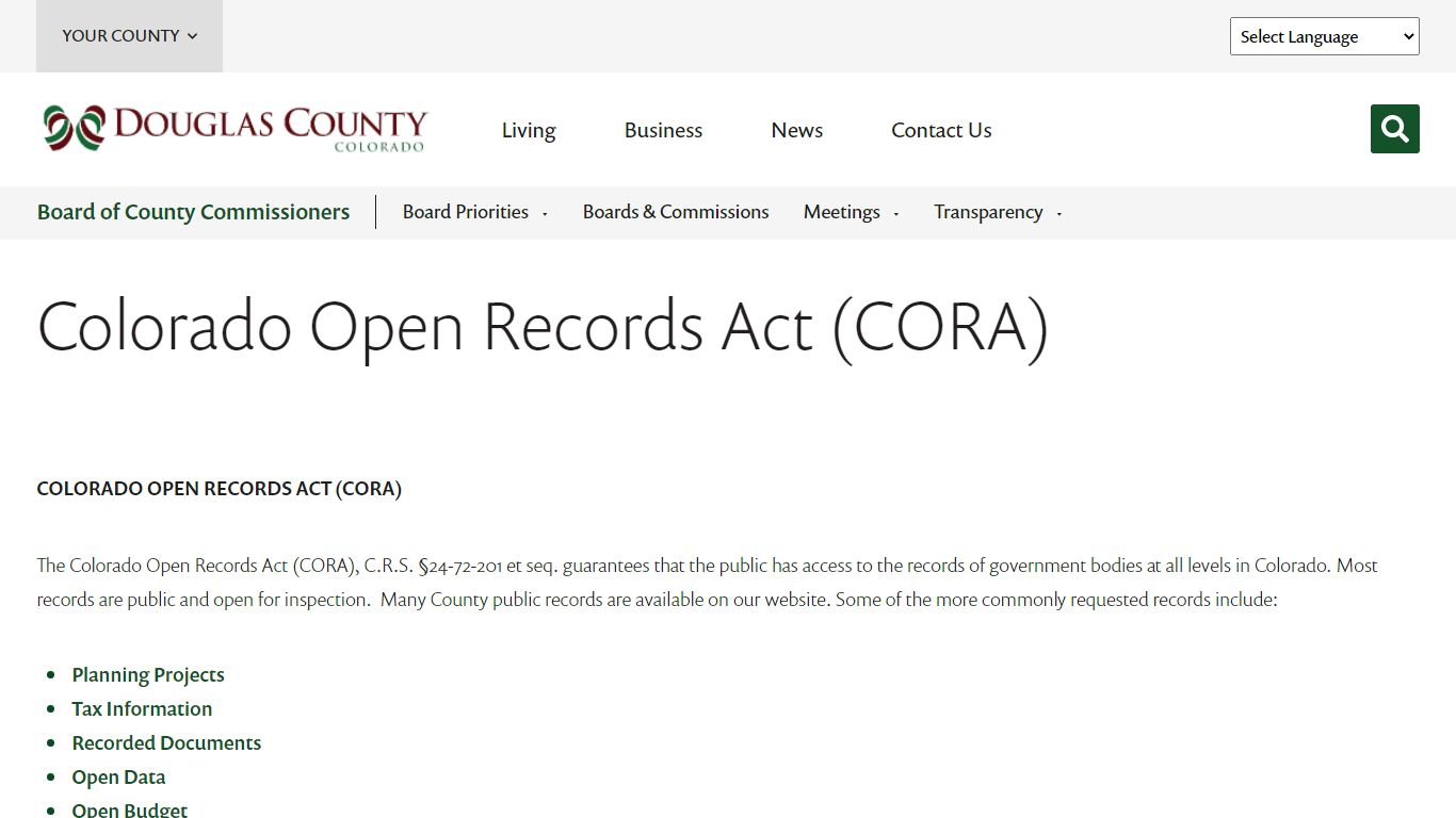 Colorado Open Records Act (CORA) - Douglas County